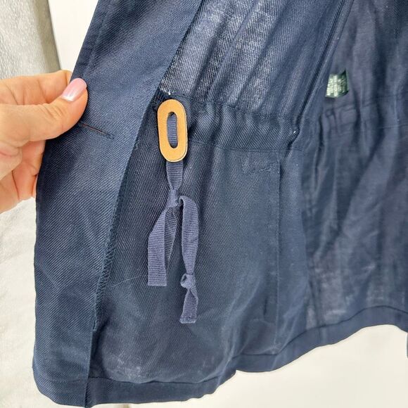 Vintage Lauren Ralph Lauren Linen Utility Jacket Navy Womens L Hooded Coastal - Picture 9 of 13